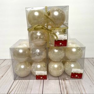 December Home Cream Printed Round Christmas Ornament Set Of 24